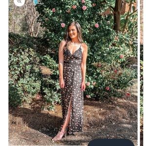 Sweetgrass & Sand-dollars “Love Letters” Floral Satin Maxi Dress with slit